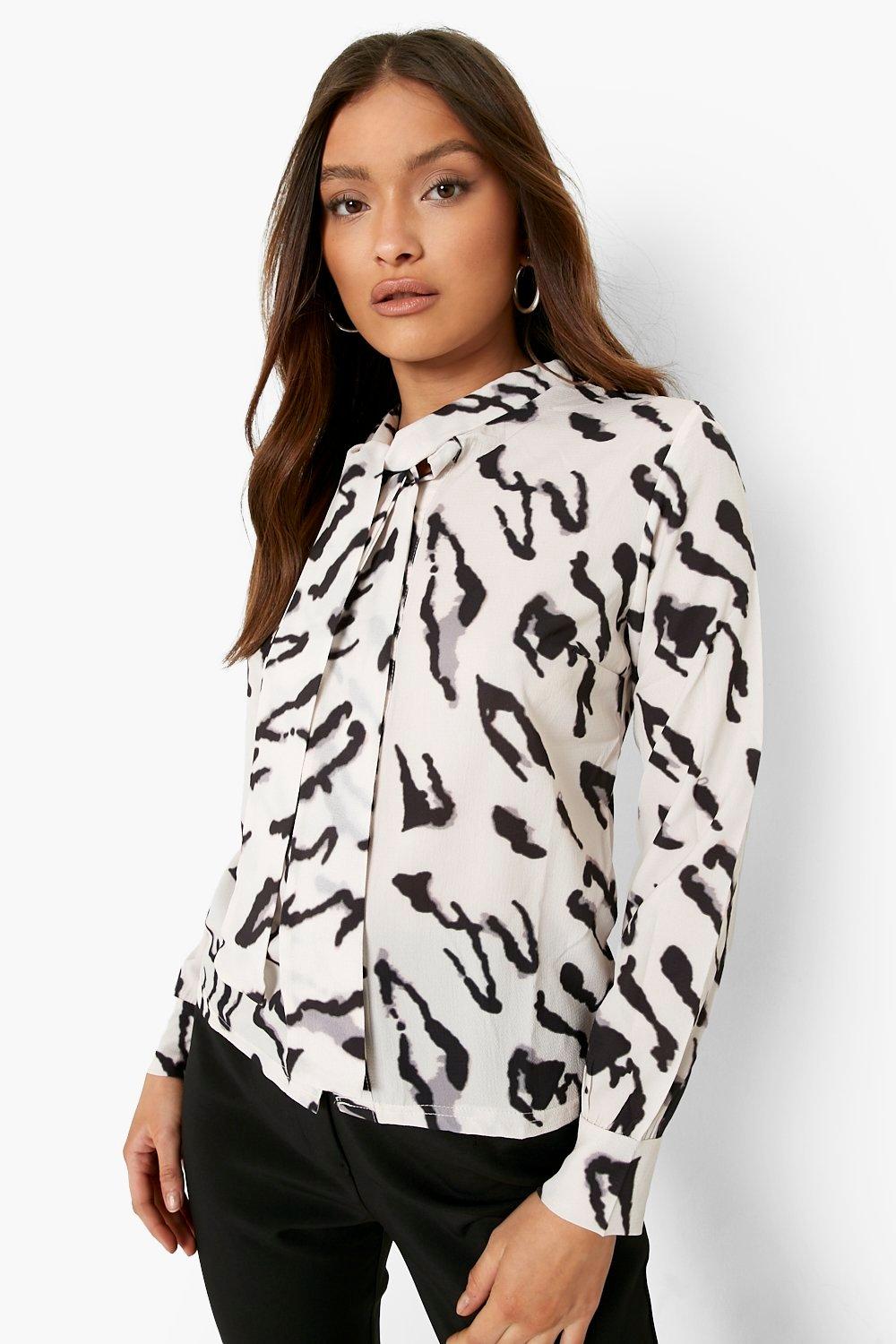 Camicetta intessuta con fiocco e stampa animalier boohoo IT